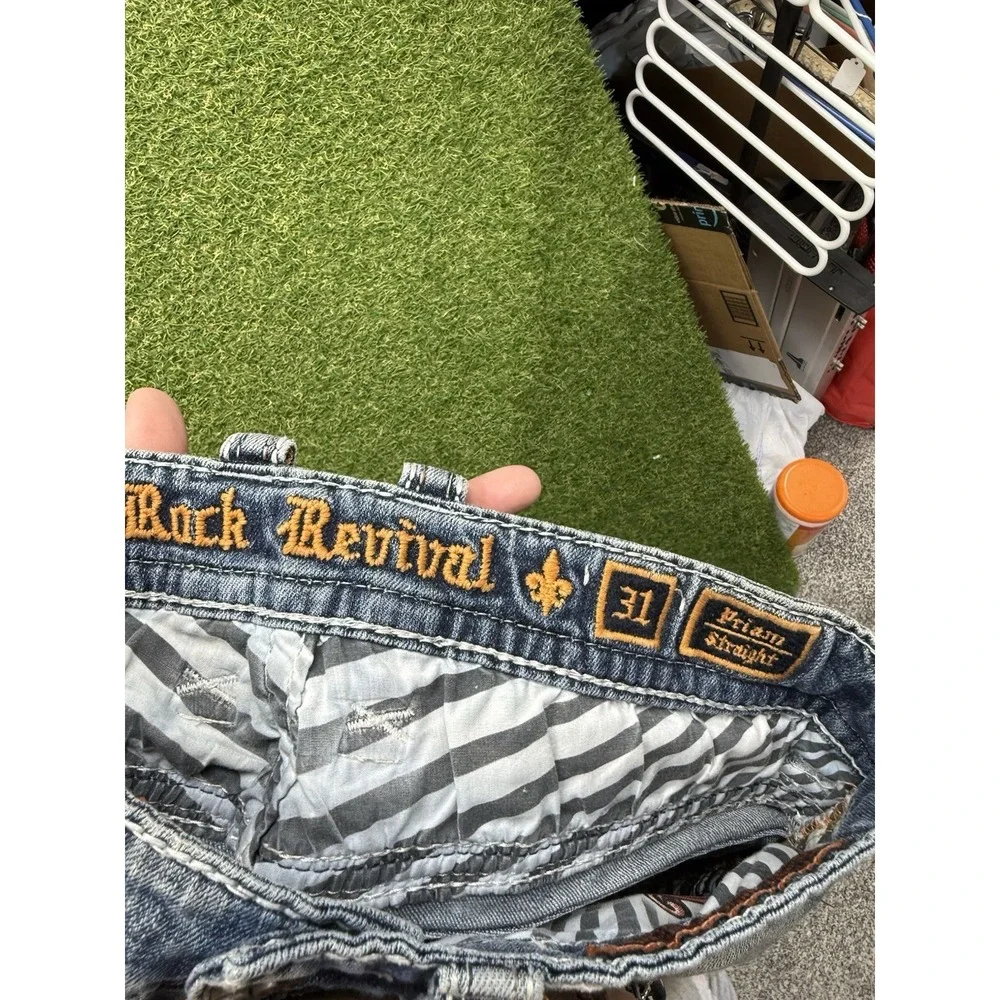 Rock Revival Jeans Men 31 Blue Priam Straight Thick Stitch Flap Pockets Grunge